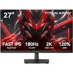 TITAN ARMY Gaming Monitor 27 Zoll, 180Hz, 2K QHD 2560 x 1440p Fast IPS 1ms GTG Monitore, G-Sync & FreeSync, 120% sRGB HDR10 PC Bildschirm, Blaulicht Reduktion, VESA, HDMI 144Hz, DP 180Hz, P27GR in schwarz