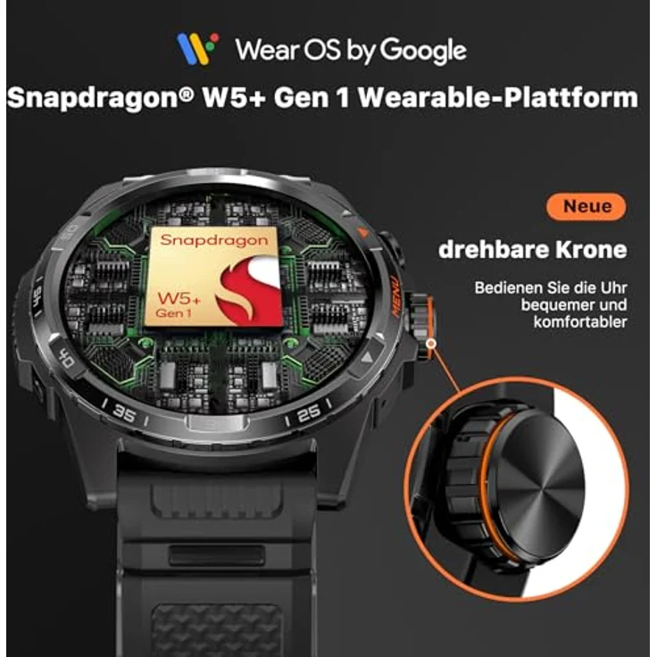 Ticwatch Atlas Smartwatch für Männer Android Wear OS Outdoor 90 Std. Akku 110+ Trainingsmodi Heatmap Sturzerkennung - Stahl/Saphirglas - Schwarz – Bild 3