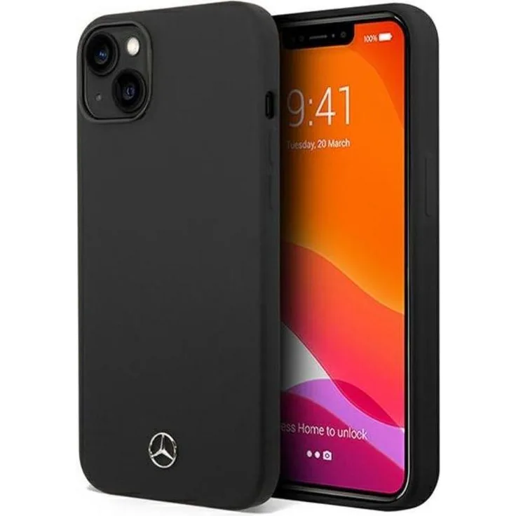 Mercedes Mercedes-Benz TASCHE SILIKON MAGSAFE für iPhone 14 Plus, schwarze Handyhülle aus elastischem Silikon mit Mikrofaser, kompatibel mit drahtlosem Laden