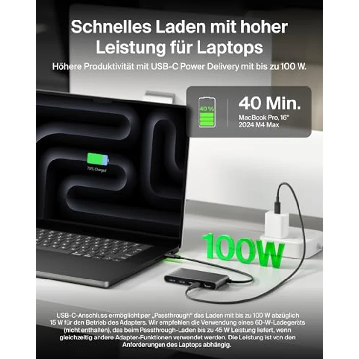 Belkin USB C Hub, 5-in-1 Docking Station mit 4K HDMI, 100 W Power Delivery, 5 Gbit/s Datentransfer, USB-C Adapter für MacBook, iPad Pro, Chromebook – Grau – Bild 5