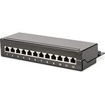 Digitus DN-91612SD-EA 12 Port Netzwerk-Patchbox CAT 6a, 1 HE, Schwarz (RAL 9005), vollgeschirmte RJ45-Buchsen für optimale Performance