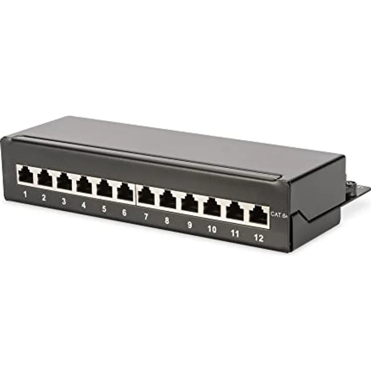 Digitus DN-91612SD-EA 12 Port Netzwerk-Patchbox CAT 6a, 1 HE, Schwarz (RAL 9005), vollgeschirmte RJ45-Buchsen für optimale Performance – Bild 1