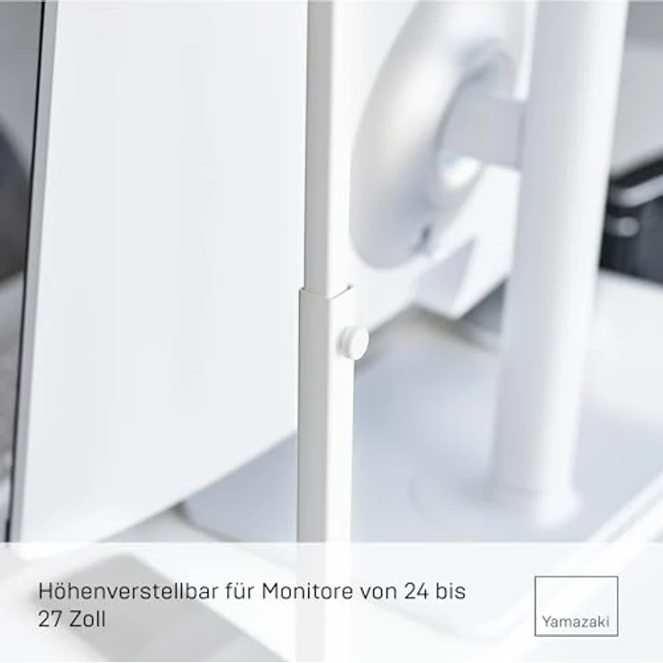Yamazaki 1302 Tower Monitorständer, 2-stöckig, minimalistisch, weiß, Stahl/Silikon/Polypropylen, 59 x 27,5 x 38-65 cm – Bild 3