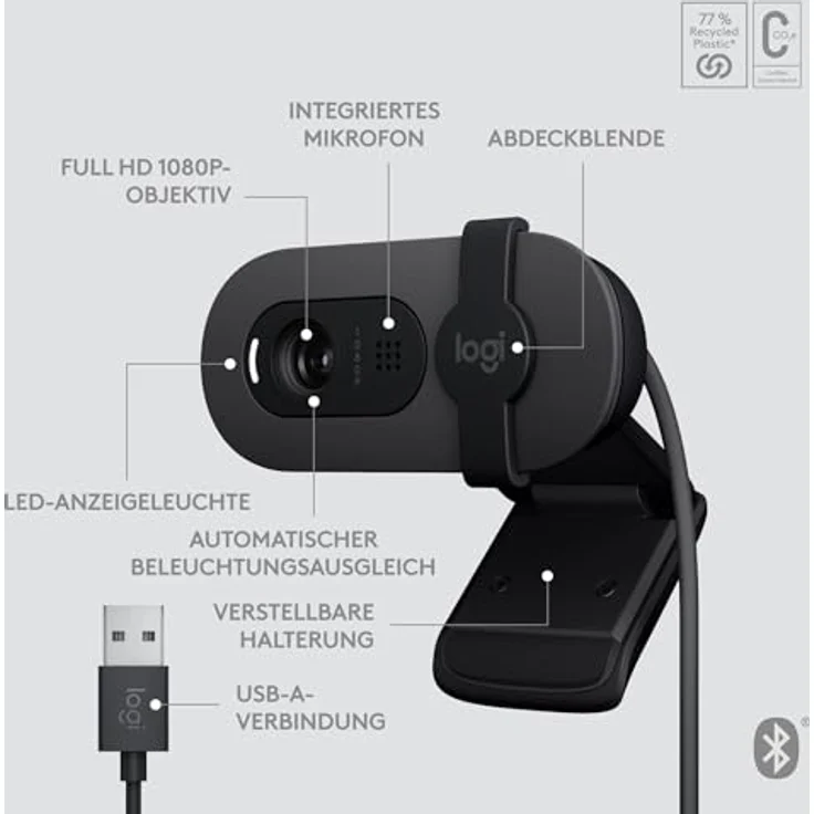 Logitech Brio 105 Full HD 1080p Webcam - GRAPHITE - B2B (2 Mpx), Webcam, Grau – Bild 7
