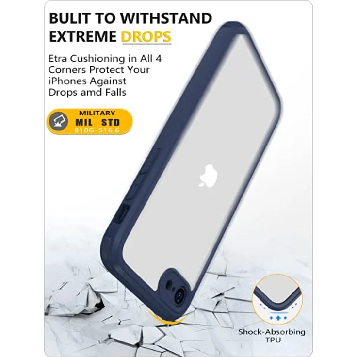 Miracase 360 Grad Hülle kompatibel mit iPhone SE 2022/SE 2020/iPhone 8, Ganzkörper Schutzhülle mit integriertem Glas Displayschutz, stoßfest, Blau – Bild 3