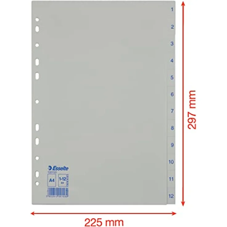 ESSELTE Aktenordner Esselte Kunststoff-Register, Zahlen 1-12, A4, Weiß – Bild 5