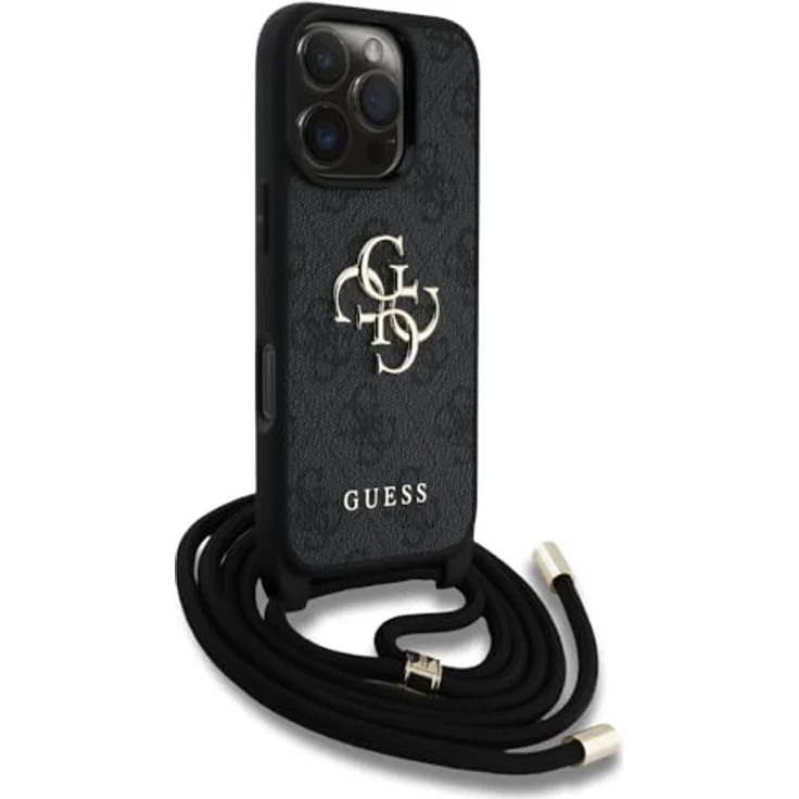 CG MOBILE Guess 4G Big Logo Cord Stap Crossbody Hülle für iPhone 16 Pro, TPU/PC/Öko-Leder, Schwarz – Bild 3