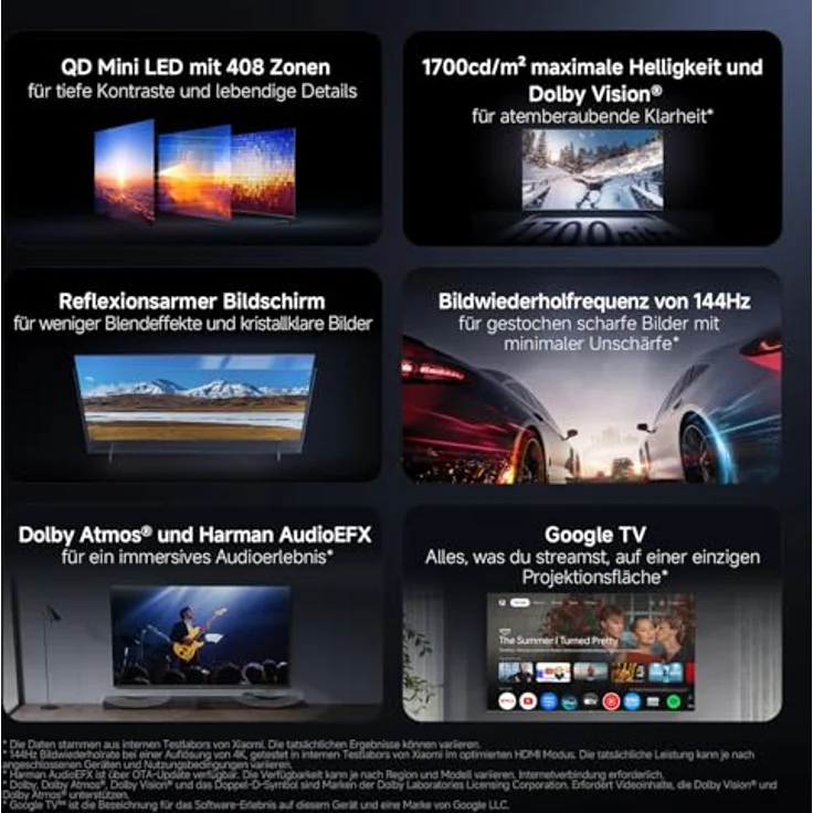 XIAOMI TV S Pro Mini LED 55, 4K QLED Smart TV mit 144Hz, Dolby Vision, Dolby Atmos, HDR 10+, Triple Tuner, Google TV, Schwarz – Bild 2