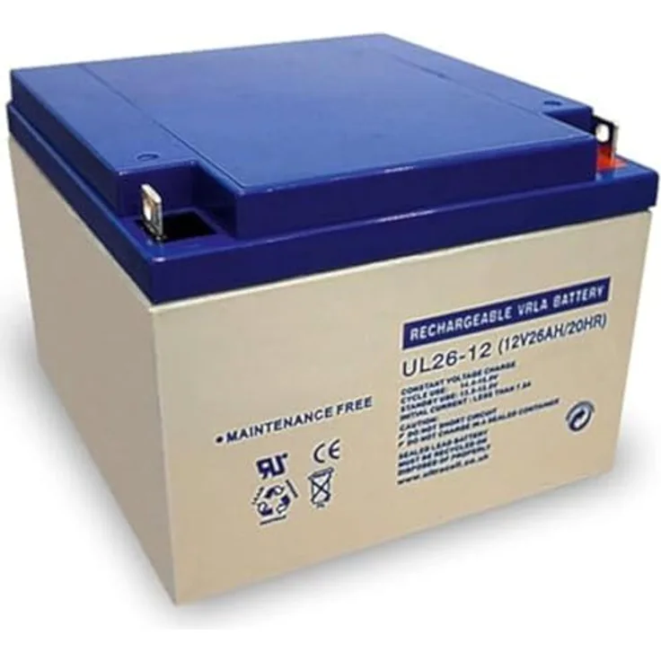 Ultracell UL26-12, Blei Akku 12 Volt mit 26Ah und M5 Schraubanschluss, wartungsfrei und lange Lebensdauer