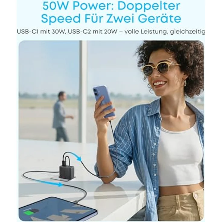 Anker Zolo Ladegerät A121E, 50W mit 4 Ports (2x USB-C, 2x USB-A), kompakt und schwarz – Bild 5
