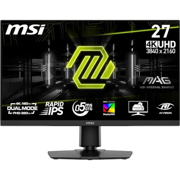 MSI MAG 272URDF E16 Gaming Monitor 27 Zoll UHD, Rapid IPS Panel, 3840x2160, 0,5ms Reaktionszeit, DisplayHDR 400, AI Vision, verstellbar, Schwarz