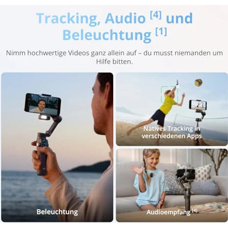 DJI Osmo Mobile 8 Gimbal-Stabilisator für Smartphones, natives Tracking mit Audio und Beleuchtung, 360°-Schwenkrotation, 10 Std. Akku, integrierter Verlängerungsstab, 3-Achsen-Stabilisierung – Bild 3