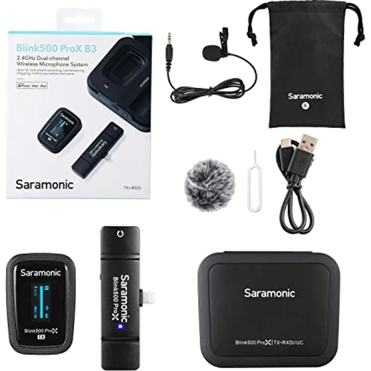 Saramonic Blink500 ProX B3, Kabelloses Mikrofon-Set mit Lightning-Anschluss, extrem niedriger Latenz und Ladehülle