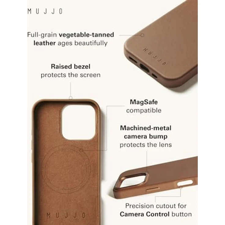 Mujjo Leather Case iPhone 16 Pro Braun - Premium Lederhülle mit MagSafe-Unterstützung – Bild 3