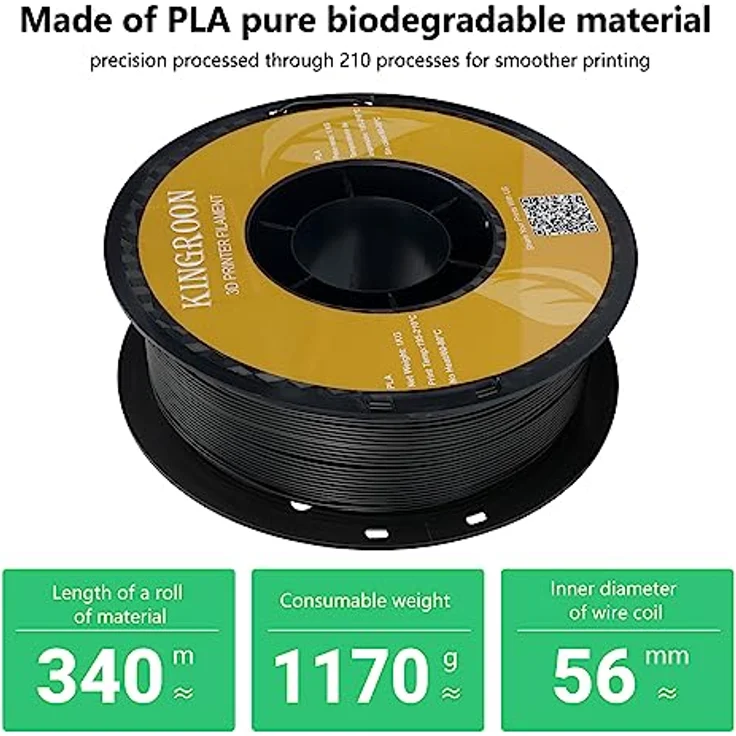 Kingroon PLA Filament 1.75mm, 10KG Spule Schwarz, Maßgenauigkeit +/- 0.03mm, für FDM 3D Drucker – Bild 4