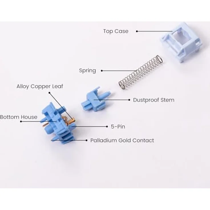 Akko Creamy Cyan Switches, mechanisch, 5-Pin, clicky, MX-Stem, 50g - 45 Stück – Bild 6