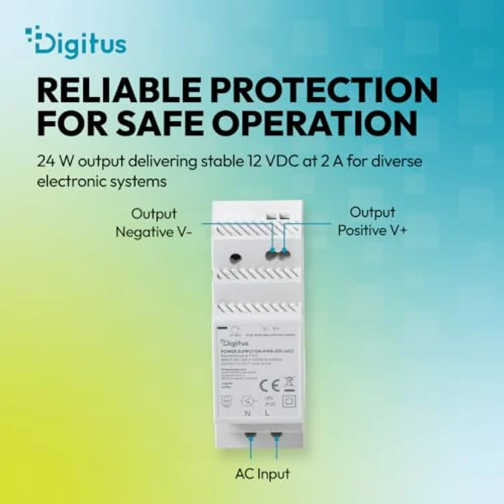 Digitus 12V / 2A / 24W Step-Shape DIN-Rail Netzteil, Slim Design für Server-Anwendungen, 90-264 V, 47/63 Hz – Bild 3