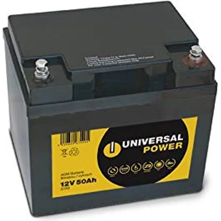 Universal Power AGM UPC12-50, 12V 50Ah (C20) AGM Batterie Bleiakku für E-Mobile, zyklenfest und wartungsfrei