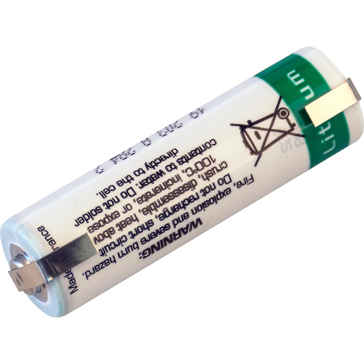 SAFT Lithium-Batterie LS 14500-CNR, 2600 mAh Rundzelle im AA-Format, 3,6 V mit Lötfahnen