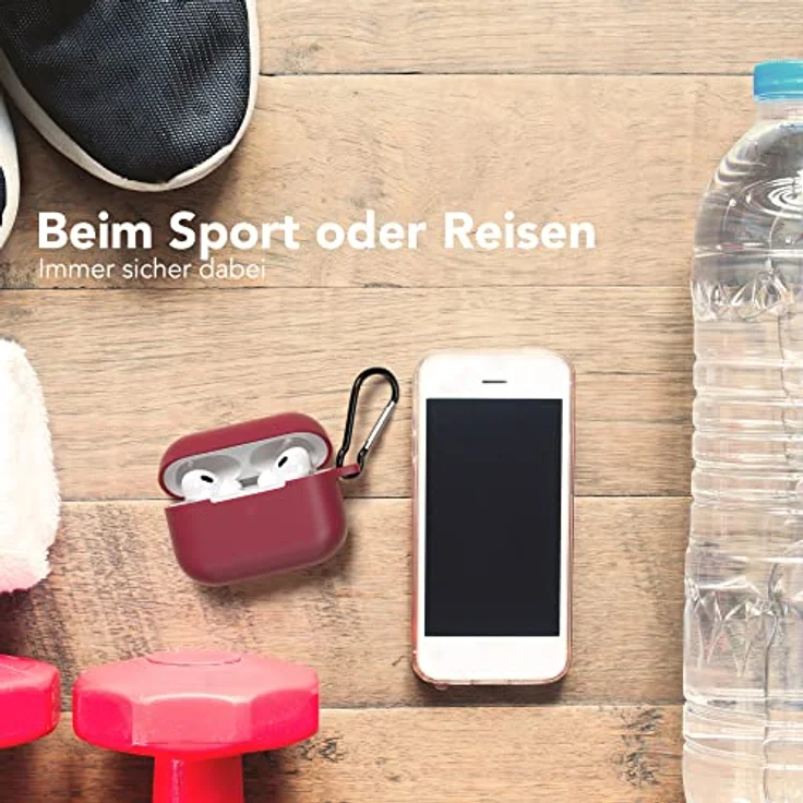 EAZY CASE Schutzhülle für AirPods Pro 2 Bordeaux Silikon Case - Stoßfest mit Karabiner - Antikratz Etui - rutschfest - Rot – Bild 5