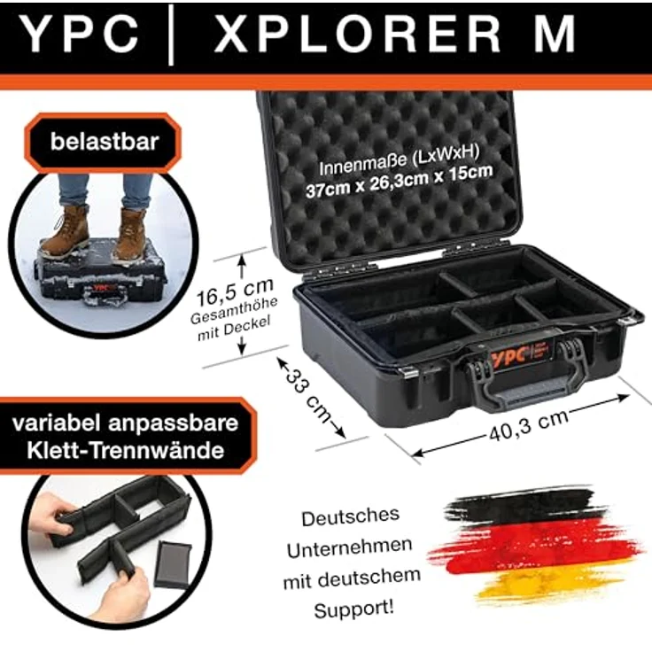YPC Xplorer Case M – Outdoor Case, Fotokoffer gepolstert wasserdicht, Kamera Koffer Hardcase, Transportkoffer für Drohne, Stapelbar, blau – Bild 2