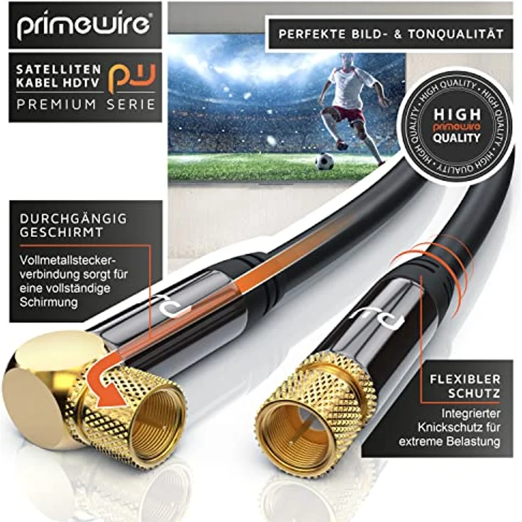 CSL - 2m SAT Kabel HDTV 90 Grad gewinkelt 135Db - Premium SAT Koaxialkabel Satellitenkabel F Stecker - TV HDTV Radio DVB-T DVB-C DVB-S DVB-S2 - Abschirmmaß 135Db 75 Ohm – Bild 4
