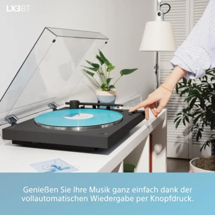 Sony PS-LX3BT, kabelloser Bluetooth-Plattenspieler mit vollautomatischer Wiedergabe, Hi-Res Audio, Riemenantrieb, integriertem Phono-Vorverstärker, 2 Geschwindigkeiten und Staubschutzhaube – Schwarz – Bild 5