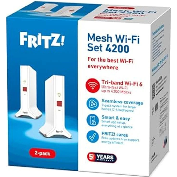 AVM Fritz!Mesh Wi-Fi Set 4200 2-Pack, Multiroom Mesh Wi-Fi 6, TriBand bis zu 4200 Mbps, kompatibel mit gängigen Routern, 5 Jahre Garantie – Bild 4