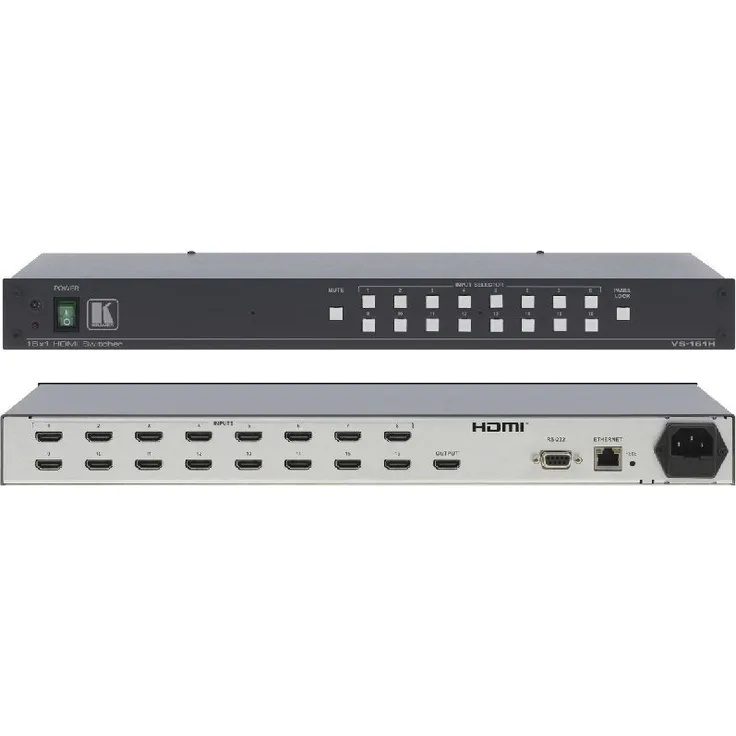 Kramer VS−161H 16x1 HDMI-Umschalter, Hochleistungs-Videoswitch mit I-EDIDPro™ und Dual-Modus 19" Gehäuse