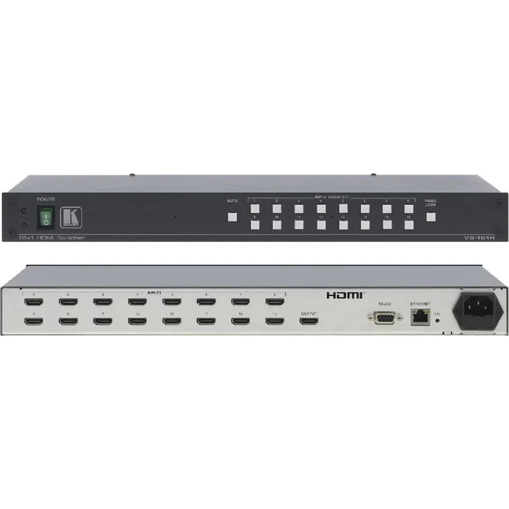 Kramer VS−161H 16x1 HDMI-Umschalter, Hochleistungs-Videoswitch mit I-EDIDPro™ und Dual-Modus 19" Gehäuse