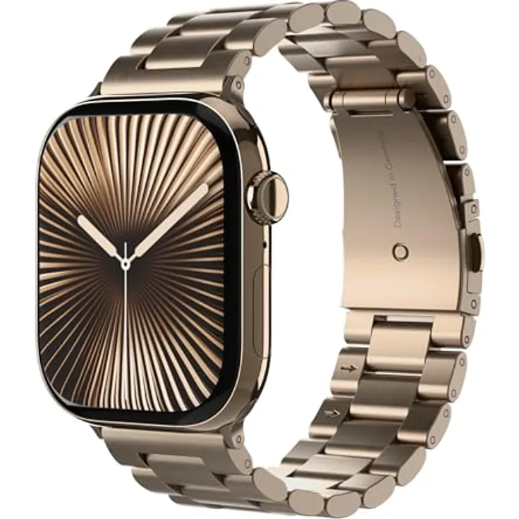 VONMÄHLEN Link Bracelet, Edelstahlarmband für Apple Watch, Sunset Gold, Titan Grad 2, 44 | 45 | 46 | 49mm, elegantes Five-Link Design