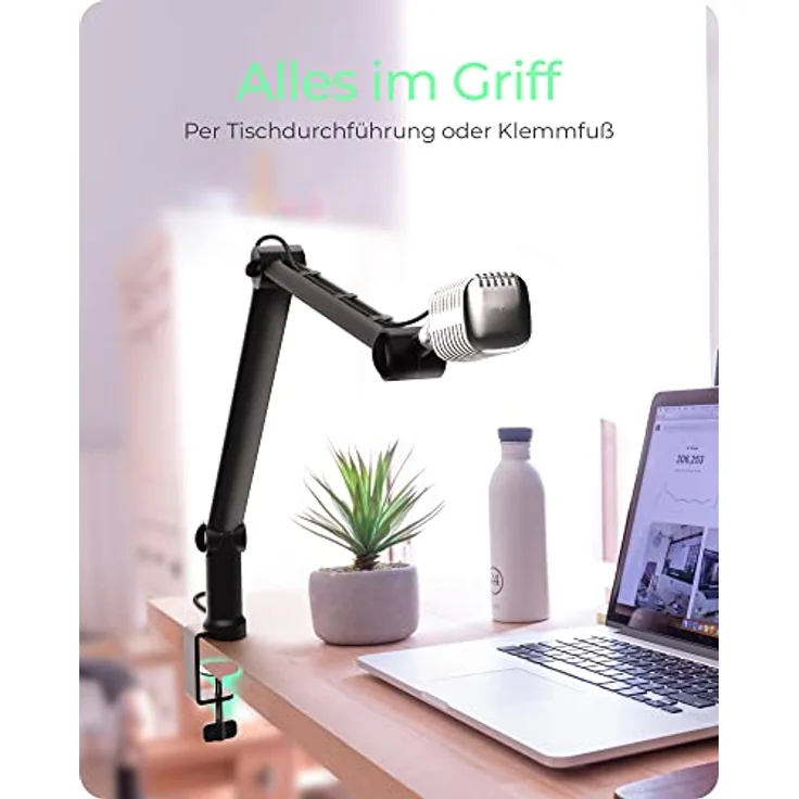 ICY BOX Professioneller Mikrofon-Arm mit Tischhalterung, 360 degree drehbar, 3/8 '' bis 5/8 '' Adapter, Kabelmanagement, für Blue Yeti, Blue Snowball, HyperX QuadCast und viele mehr, 60872, Schwarz – Bild 4