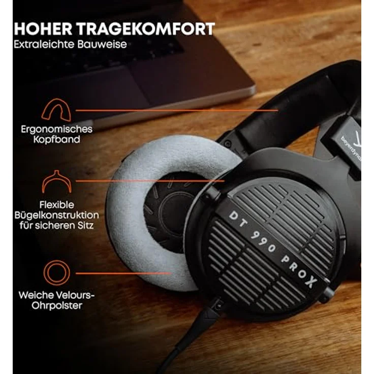 beyerdynamic DT 990 PRO X, Offener, ohrumschließender Studiokopfhörer für kritisches Hören und Editing, Dynamisches Treibersystem STELLAR.45, Steckbares Kabel, hoher Tragekomfort, Made in Germany – Bild 5