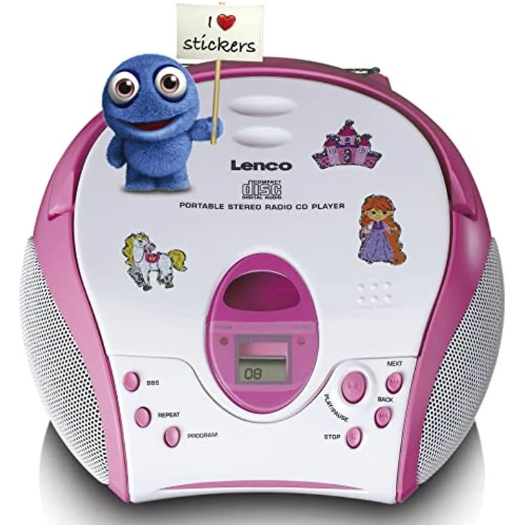 Lenco SCD-24 Kids CD-Player pink CD-Player FM-Radio klinken stickers – Bild 3