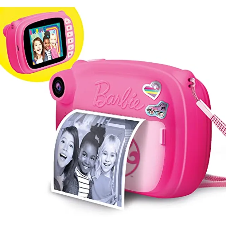 Lisciani - BARBIE Print Cam - Sofortbildkamera BARBIE für Kinder ab 5 Jahren - 3 in 1: Sofortfotos Selfie-Kamera Video - Druckt 180 Fotos - Großer Farb-LCD-Bildschirm - Aufkleber