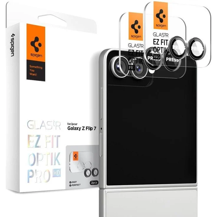 Spigen Optik.tR EZ Fit Pro HD Camera Glass, 2er Pack, 9H Kratzschutz für Samsung Galaxy Z Flip7, Schwarz