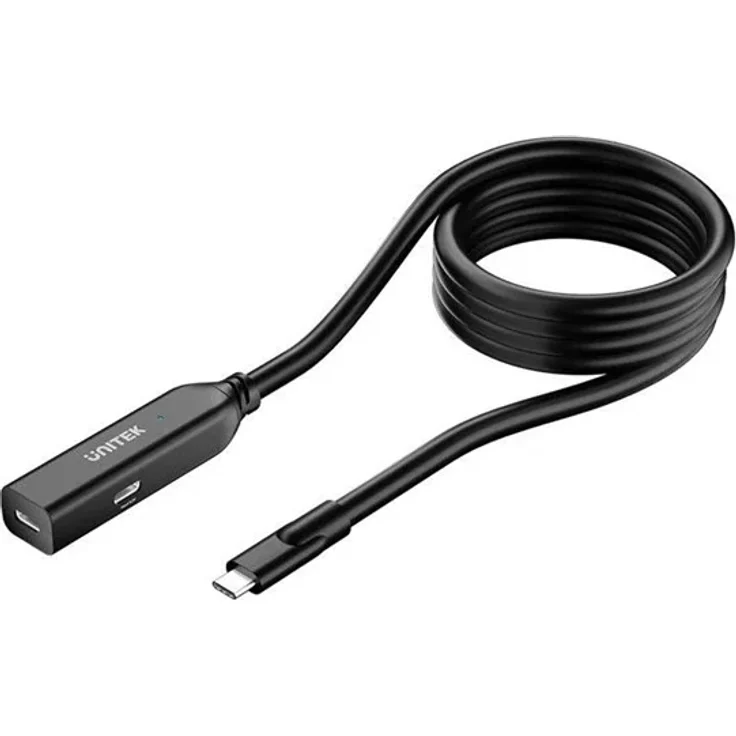 Unitek USB-C Verlängerungskabel, USB-C (M) zu USB-C (W), 5 m, 10 Gbps, aktiver Chip, USB Power Delivery, Schwarz