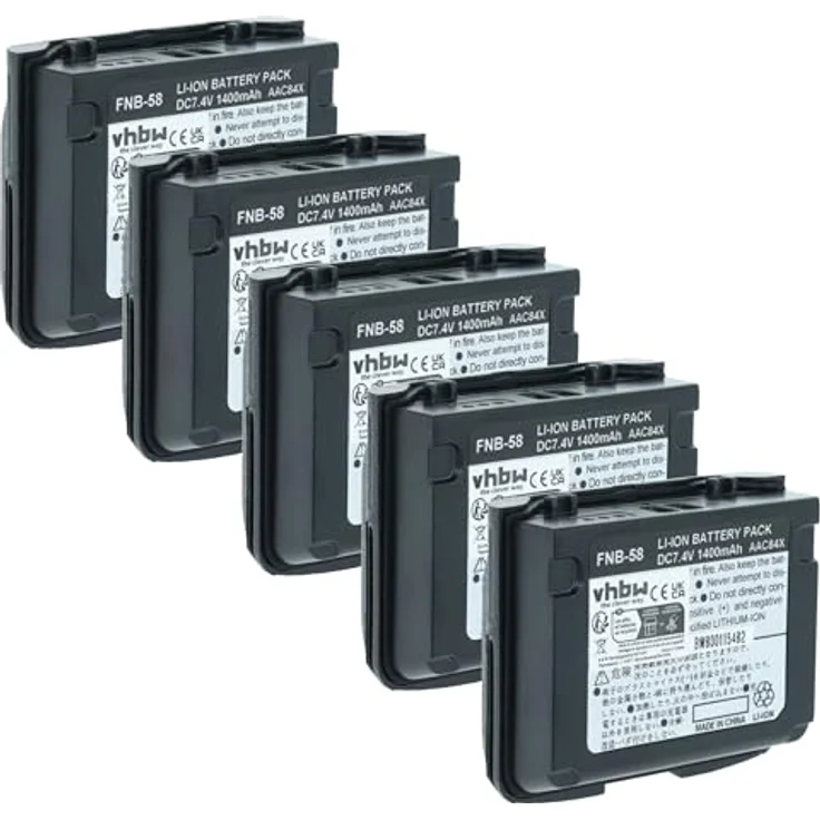 vhbw 5X Akku für Vertex Yaesu VX-6E, 1400 mAh Hochleistungsakku, wiederaufladbar, Lithium-Ion, 7,4 Volt – Bild 1