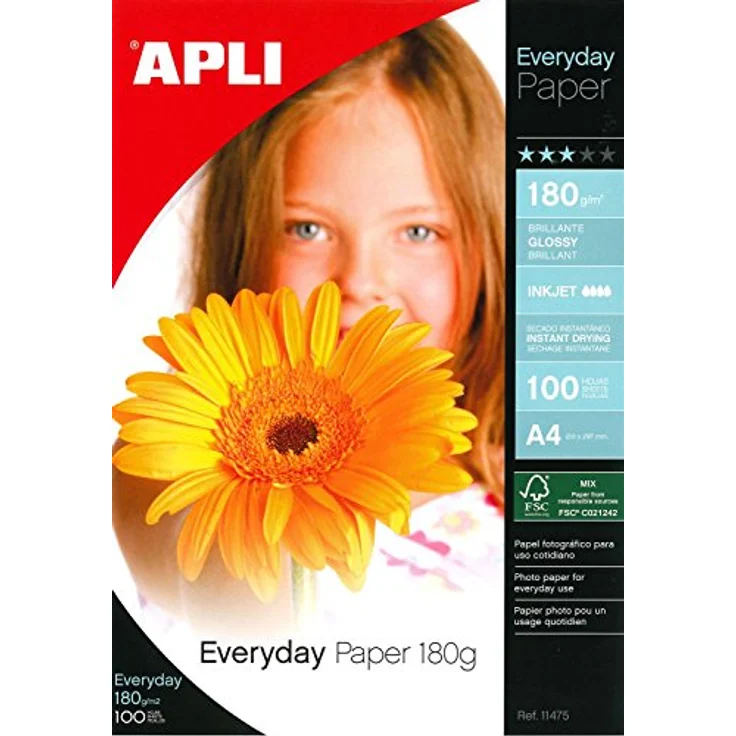 APLI Fotopapier EVERYDAY A4 180g/qm VE=100 Blatt, brillantes Inkjet Papier – Bild 1