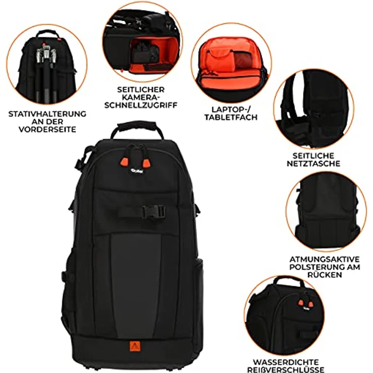ROLLEI Fotoliner Ocean L Kameratasche, Schwarz, für 2-3 DSLR/DSLM Kameras, 36 recycelte Plastikflaschen, abnehmbarer Regenschutz, atmungsaktive Polsterung, Laptopfach bis 13 Zoll – Bild 3