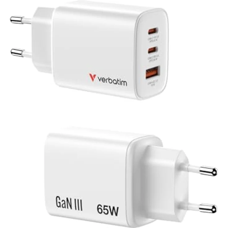 Verbatim GaN III Essentials Charger 3 Port 65W USB-A/C, USB Ladegerät in Weiß – Bild 1