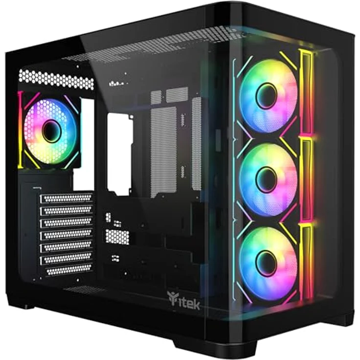 Itek Case Dark CAVE Curved - Gaming Tower, ATX, 4 x 12 cm ARGB Fan, 2 x USB3, Type-C, Side & Front Panel Temp Glass, Gehärtetes Glas, Schwarz – Bild 1