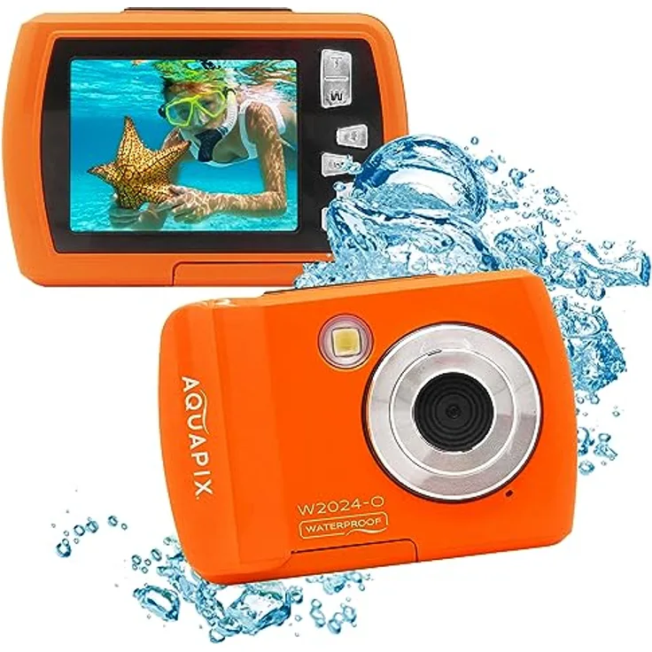Aquapix W2024 'Splash' Unterwasserkamera, Wasserfest bis 3m, 2.4" Display, Auflösung bis 16 MP, 8x Digital-Zoom, 5MP Sensor, Orange - Preisvergleich
