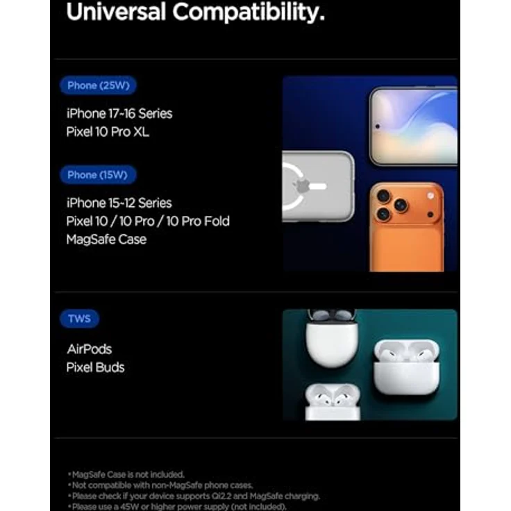 Spigen Essential EF302MOQ, 2-in-1 Magnetischer MagSafe Wireless Charger, 25 W Schnellladen, Schwarz – Bild 8