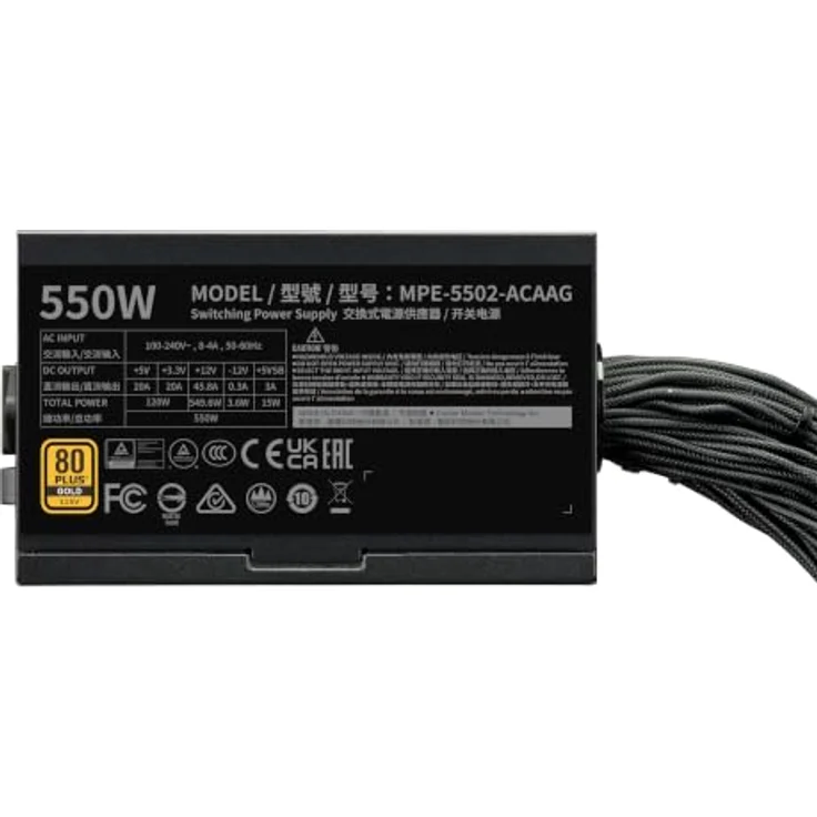 Cooler Master MWE Gold V3, 550W ATX-Netzteil mit 80 PLUS Bronze-Zertifizierung und 120 mm Lüfter, schwarz – Bild 4