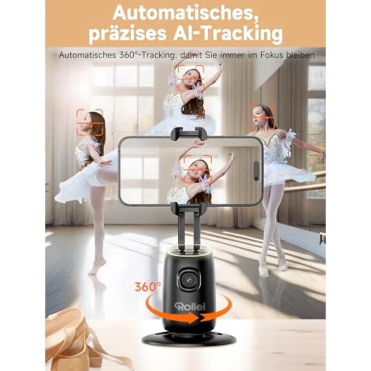 Rollei Easy Creator Desktop AI, Stativ mit AI-Tracking, Gestensteuerung und 360°-Drehung, kompaktes Design für Streaming und Präsentationen – Bild 2