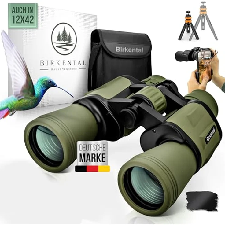 Birkental Fernglas 10x50 HD Zoom, wasserdicht, leicht und kompakt, für Brillenträger, Grün – Bild 1