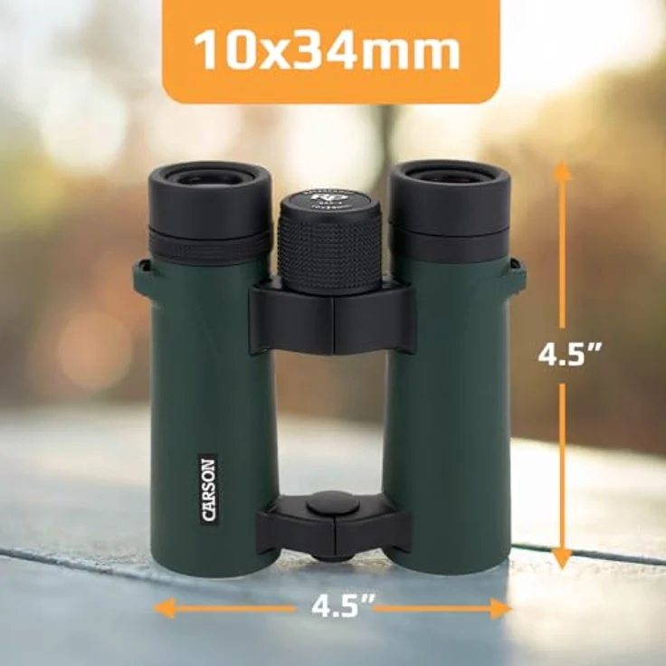 CARSON RD 10x34mm Kompaktfernglas, wasserdicht mit Doppelstegdesign, grün, BAK-4 Prismen, 10-fache Vergrößerung, 34mm Objektiv – Bild 2
