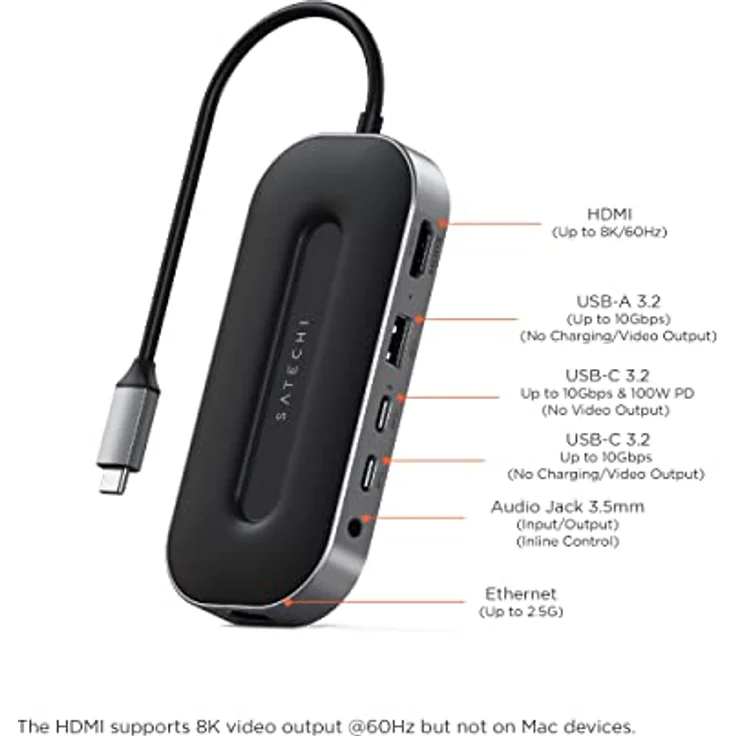 SATECHI USB4 6-in-1-Multiport-Adapter – USB-C-PD Aufladung, 8K HDMI, USB-A- und USB-C-Datenanschluss, Ethernet-Anschluss – Kompatibel mit M2 und M1 MacBook, 2021 iPad Pro, Mac Mini M1, iMac M1 – Bild 2