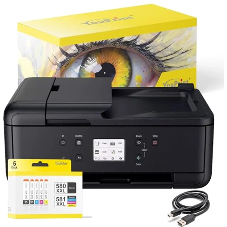 youprint Bundle TR7650 Multifunktionsgerät (Drucker, Scanner, Kopierer) mit 5 XXL Druckerpatronen, WLAN-Druck, randloser Druck, Duplex, Schwarz – Bild 1